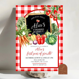 Invitación Cumpleaños número uno con género primero Gingham M
