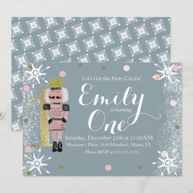 Invitación Cumpleaños Número Uno con Hoja de Aluminio Cascanu (Anverso / Reverso)