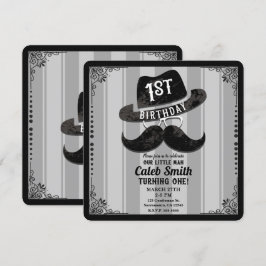 Invitación Cumpleaños número uno con sombrero y gafas de bigo