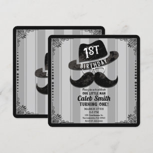 Invitación Cumpleaños número uno con sombrero y gafas de bigo