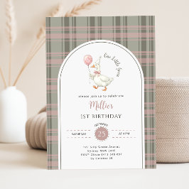Invitación Cumpleaños número uno de Bebé Ganso con Lazo Rosa