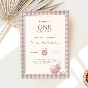 Invitación Cumpleaños número uno de bebé Un Pato Tonto con La