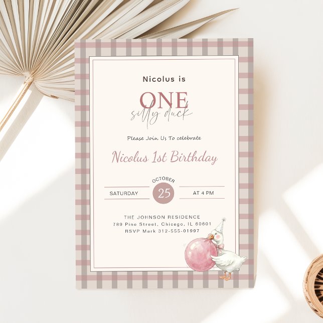 Invitación Cumpleaños número uno de bebé Un Pato Tonto con La (Subido por el creador)