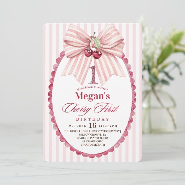 Invitación Cumpleaños número uno de Cherry (Anverso de pie)