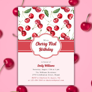 Invitación Cumpleaños número uno de Cherry Rosa y Rojo Lindo