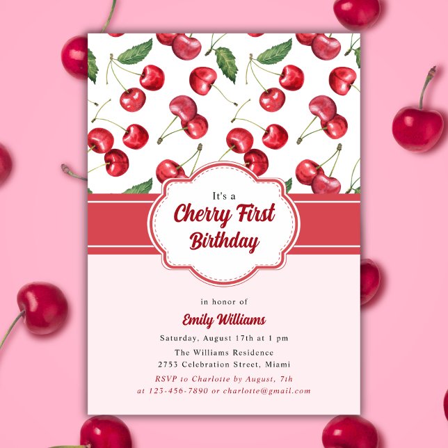 Invitación Cumpleaños número uno de Cherry Rosa y Rojo Lindo (Subido por el creador)