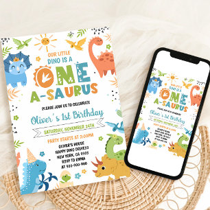 Invitación Cumpleaños número uno de Dinosaurio Uno-A-Saurus