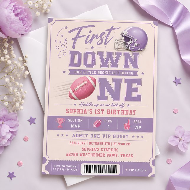 Invitación Cumpleaños número uno de fútbol americano morado (Subido por el creador)