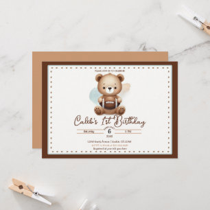 Invitación Cumpleaños número uno de fútbol de osito de peluch