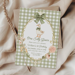Invitación Cumpleaños número uno de Ganso Tonto con Gingham V