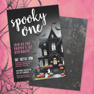 Invitación Cumpleaños número uno de Halloween rosa Spooky One