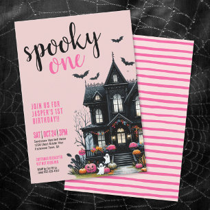 Invitación Cumpleaños número uno de Halloween rosa Spooky One