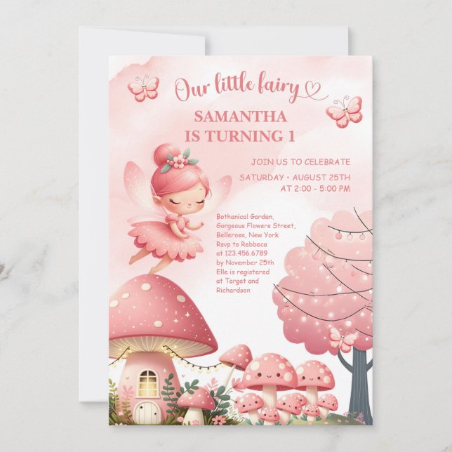 Invitación Cumpleaños número uno de la hada de la flor silves (Anverso)