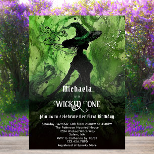Invitación Cumpleaños número uno de la niña bruja malvada ver
