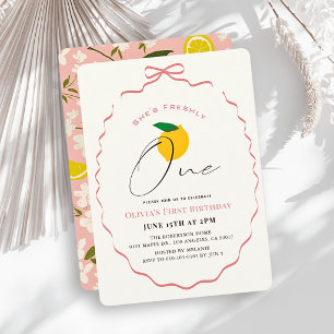 Invitación Cumpleaños número uno de la niña del lazo rosa y l