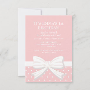 Invitación Cumpleaños número uno de niña con lunares rosados