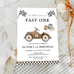 Invitación Cumpleaños número uno de niños con coche de carrer