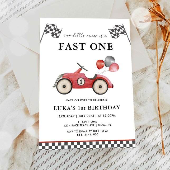 Invitación Cumpleaños número uno de niños de coche de carrera (Subido por el creador)