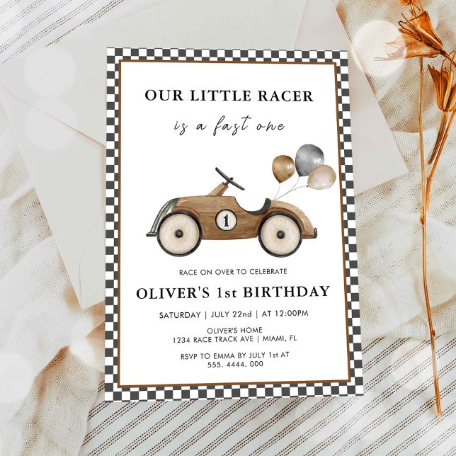 Invitación Cumpleaños número uno de niños de coche de carrera (Subido por el creador)