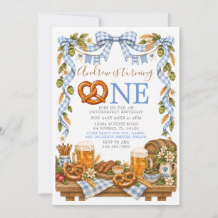 Invitación Cumpleaños número uno de Oktoberfest Pretzel Azul