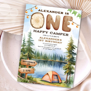 Invitación Cumpleaños número uno de 'ONE Happy Camper Waterco
