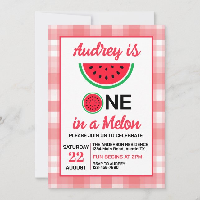 Invitación Cumpleaños número uno de One In a Melon Baby (Anverso)