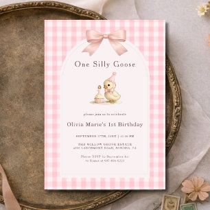 Invitación Cumpleaños número uno de One Silly Goose Gingham P