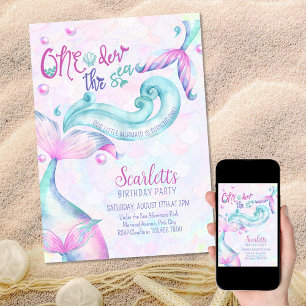 Invitación Cumpleaños número uno de Oneder the Sea Mermaid Ta