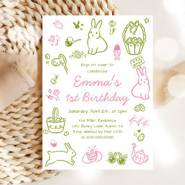 Invitación Cumpleaños número uno de Pascua rosa y verde