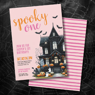 Invitación Cumpleaños número uno de Pink Spooky en Halloween