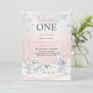 Invitación Cumpleaños número uno de Pink Winter Onederland co