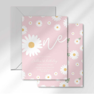 Invitación Cumpleaños número uno de Retro Daisy
