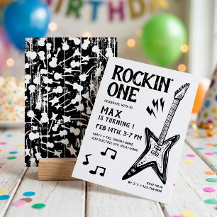Invitación Cumpleaños número uno de Rockin 'One Guitarra de R