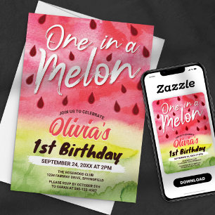 Invitación Cumpleaños número uno de sandía Uno en un melón