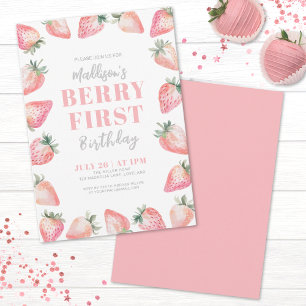 Invitación Cumpleaños número uno de Strawberry Berry (Fresa y