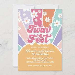 Invitación Cumpleaños número uno de Twin Fest Rainbow Sunshin