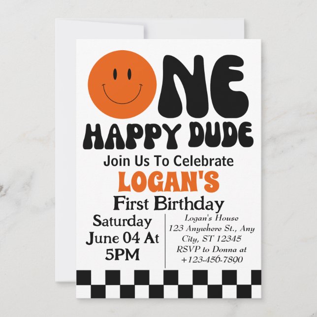 Invitación Cumpleaños número uno de un chico feliz (Anverso)