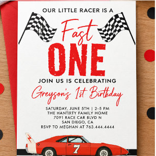 Invitación Cumpleaños número uno de un niño corredor de autos
