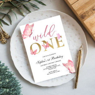 Invitación Cumpleaños número uno de Wild One Floral Butterfly