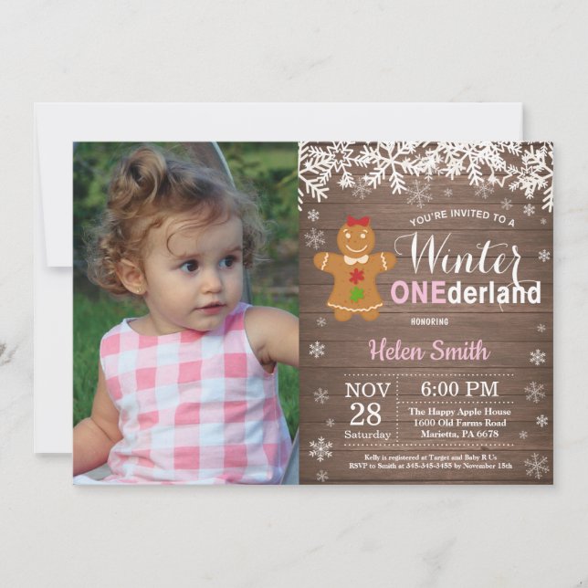 Invitación Cumpleaños número uno de Winter Onederland Rustic  (Anverso)