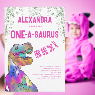 Invitación Cumpleaños número uno del dinosaurio rosa One-A-Sa