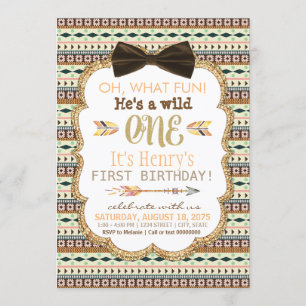 Invitación Cumpleaños número uno del niño Tribal Wild One