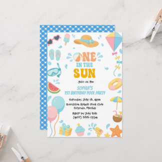 Invitación Cumpleaños número uno en la fiesta de piscina bajo