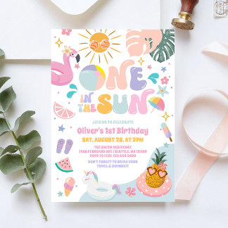Invitación Cumpleaños número uno en la fiesta de verano en la