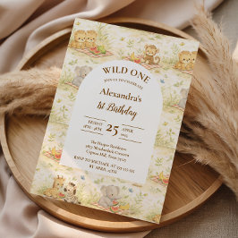 Invitación Cumpleaños número uno suave neutral selva salvaje