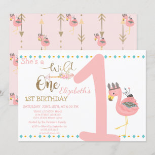Invitación Cumpleaños número uno Wild One, Flechas, Flamenco 