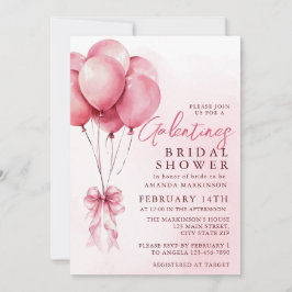 Invitación Cumpleaños Nupcial Galentines con Globo Rosa Acuar