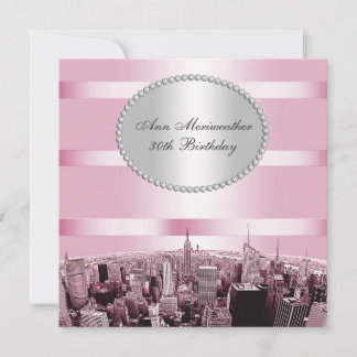 Invitación Cumpleaños NYC Etched Skyline 2A Rosa Negro