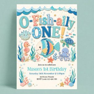 Invitación Cumpleaños O-Fish-Ally Uno Pulpo de Peces del Océa