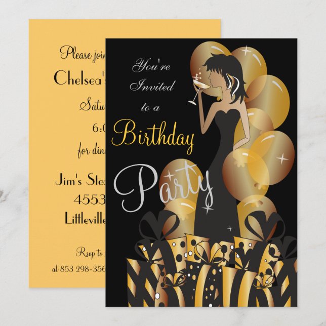 Invitación Cumpleaños o princesa Girl de la diva del fiesta (Anverso / Reverso)